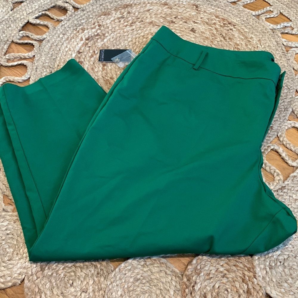 NEW Eloquii Kelly Green Flat Front High Rise Slim Ankle Dress Pants 28S